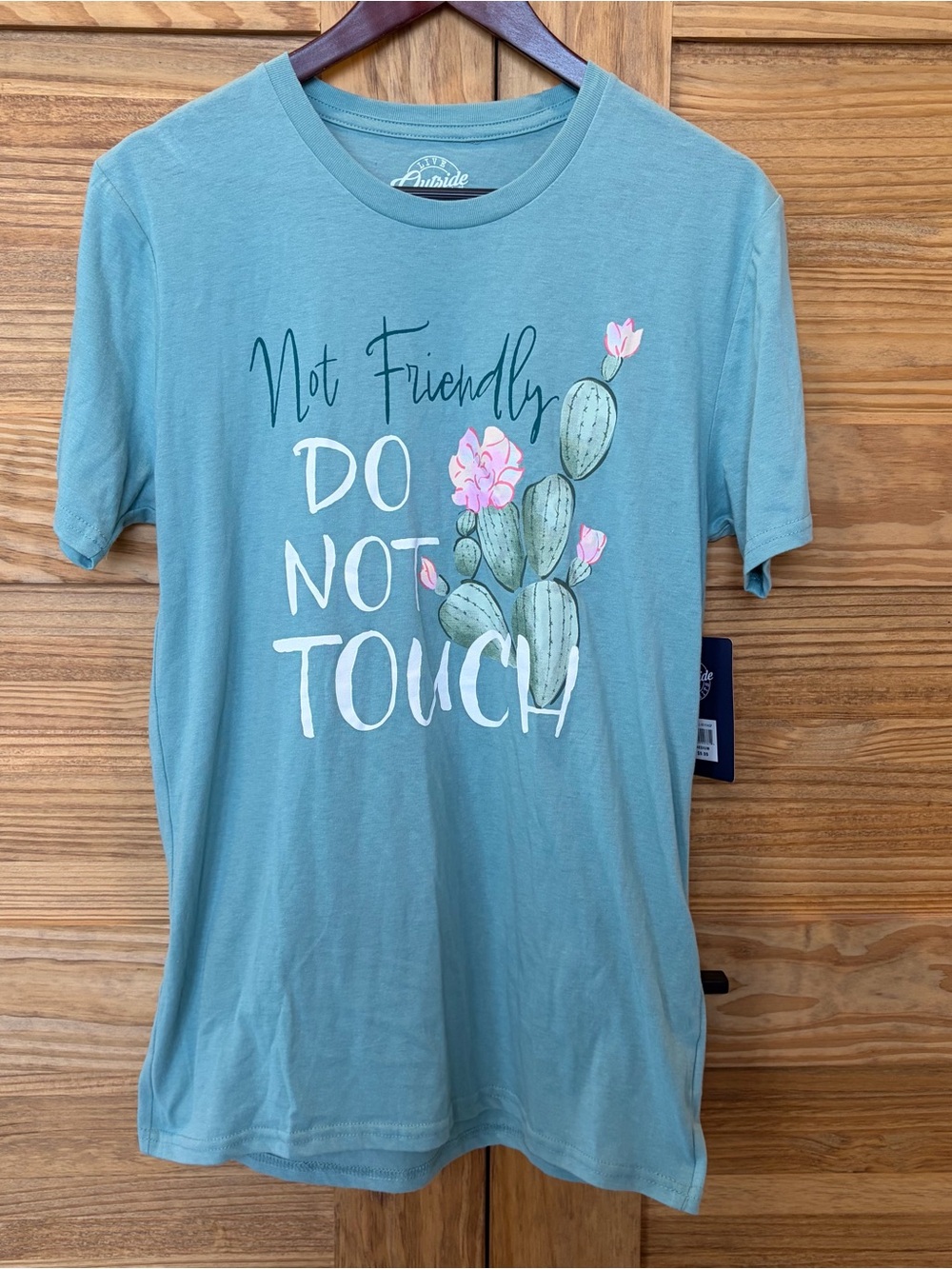 Outside Brand Sage Green "Not Friendly Do Not Touch" Cactus Tee Womens Medium